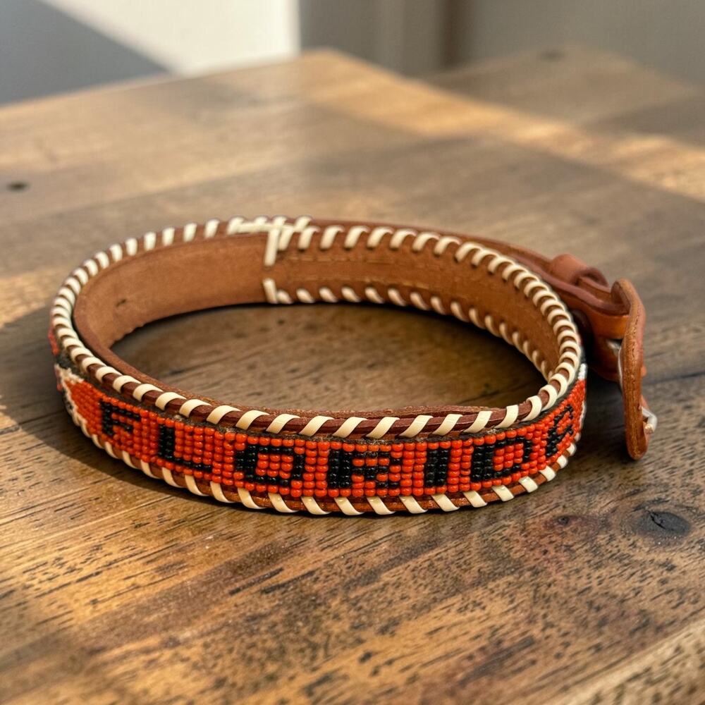 Florida VTG Size 26 Beaded Genuine Cowhide Leather 30.75" Length Skinny Belt